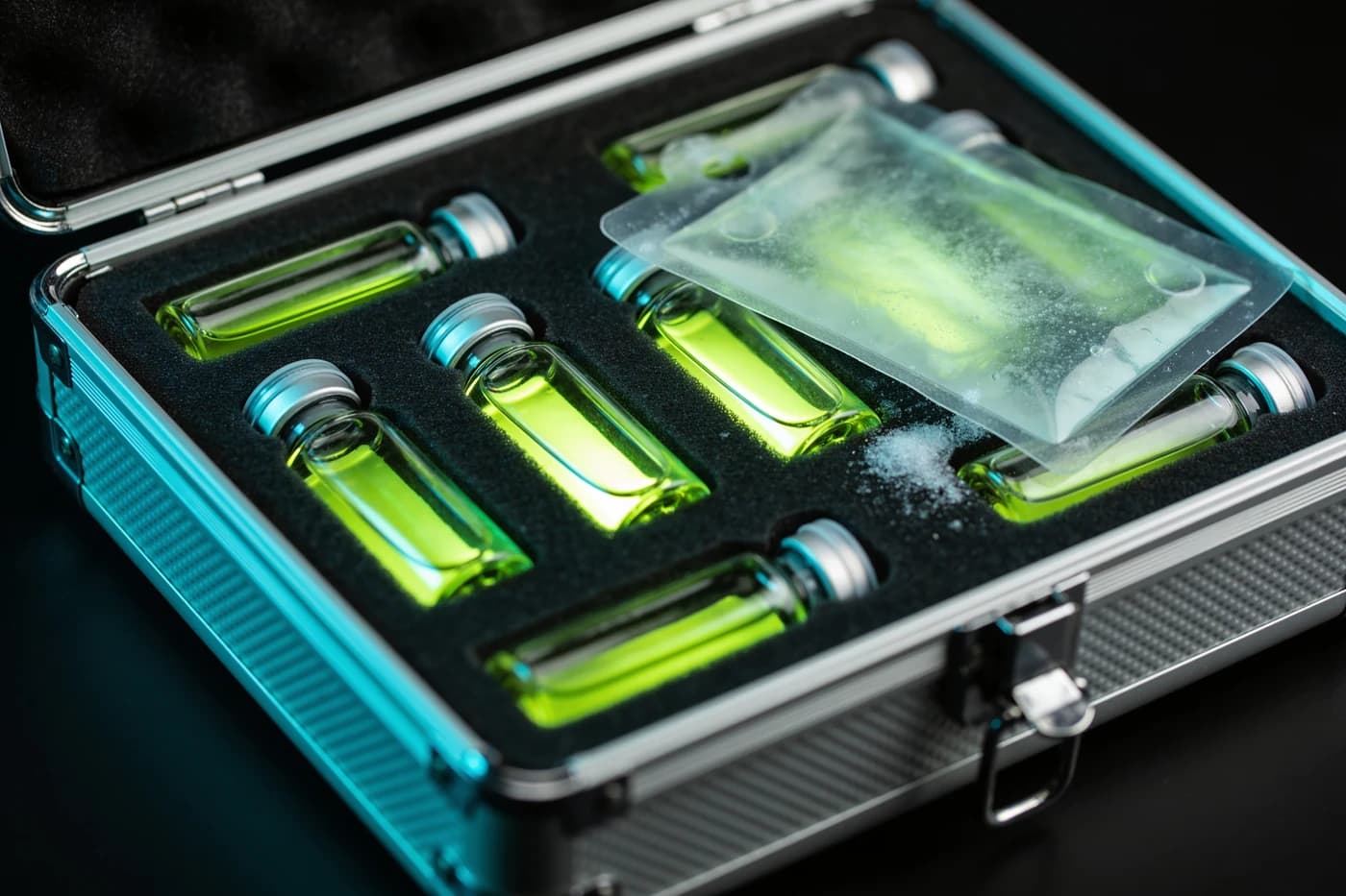 Vials packed in an insulated cold-chain case